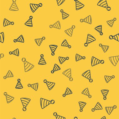 Mavi çizgi parti şapka ikonu sarı arka planda kusursuz desen izole etti. Doğum günü şapkası. Vektör.