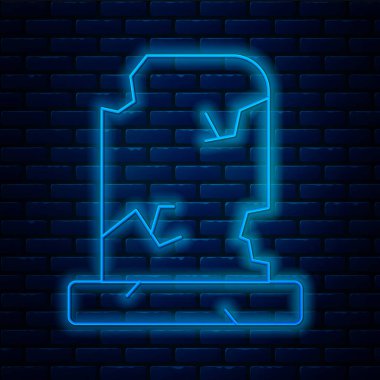 Duvarda izole edilmiş mezar taşı simgesi olan parıldayan neon hattı eski bir mezar. Vektör