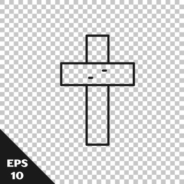 Siyah çizgi Hıristiyan çapraz simgesi şeffaf arkaplanda izole edildi. Kilise haçı. Vektör