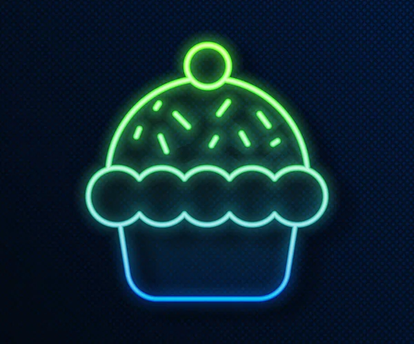 Parlayan Neon Hattı Cupcake Simgesi Mavi Arkaplanda Izole Edildi Vektör — Stok Vektör