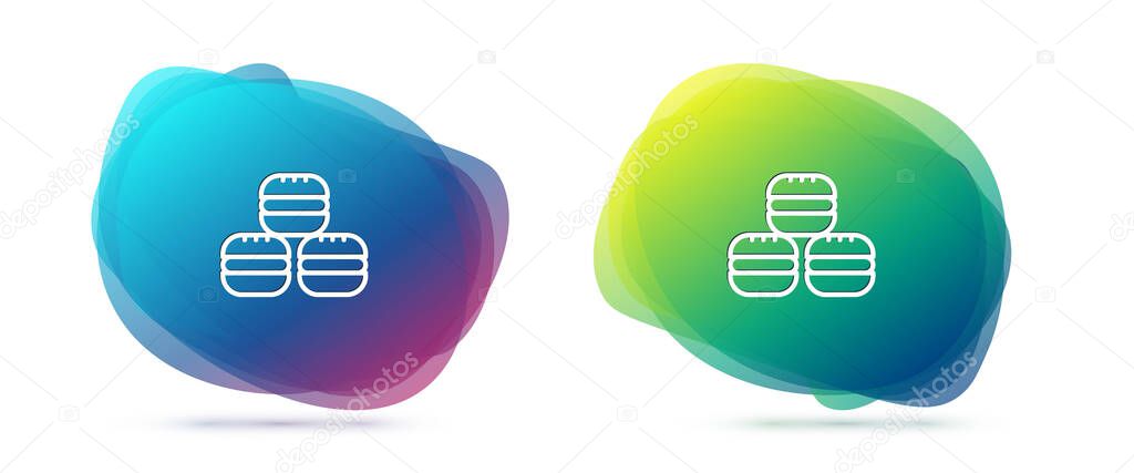 Set line Macaron cookie icon isolated on white background. Macaroon sweet bakery. Abstract banner with liquid shapes. Vector.