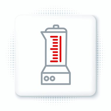 Satır karıştırıcı simgesi beyaz arkaplanda izole edildi. Mutfak elektrikli kırıcı ve kase. Meyve suyu, kokteyl ya da meyve suyu. Renkli taslak konsepti. Vektör.