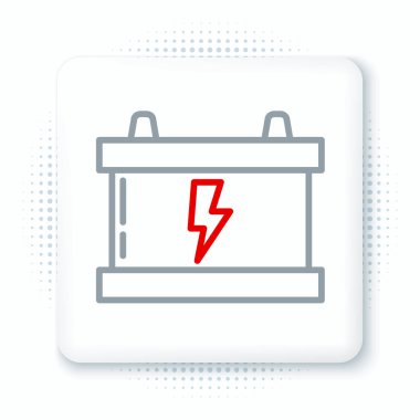 Çizgi Araba bataryası simgesi beyaz arka planda izole edildi. Akümülatör bataryası enerji ve elektrik akümülatörü bataryası. Şimşek çaktı. Renkli taslak konsepti. Vektör.