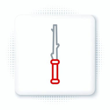 Çizgi Sihirli değnek simgesi beyaz arkaplanda izole edildi. Yıldız şeklinde sihirli aksesuar. Sihirli güç. Renkli taslak konsepti. Vektör.