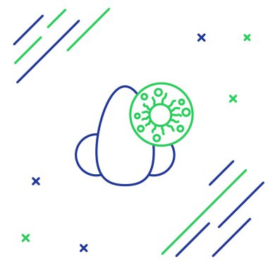 Beyaz arka planda çizgi akan burun ve virüs ikonu izole edildi. Rhinitis semptomları, tedavi. Burun ve hapşırma. Burun hastalıkları. Renkli taslak konsepti. Vektör.