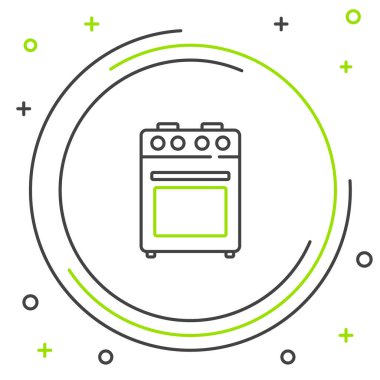 Fırın simgesi beyaz arkaplanda izole edildi. Fırın tabelası. Renkli taslak konsepti. Vektör.