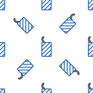 Firework çizgi roket ikonu beyaz arka planda kusursuz desen izole etti. Eğlence partisi anlayışı. Patlayıcı havai fişek sembolü. Renkli taslak konsepti. Vektör.