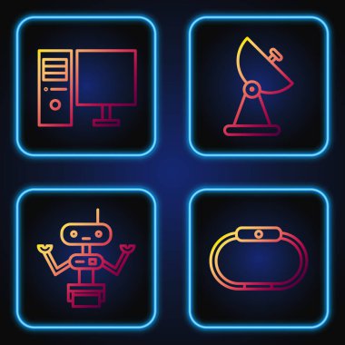Çizgiyi Smartwatch, Robot, Bilgisayar monitörü ve Radar 'a ayarla. Renk simgeleri. Vektör.