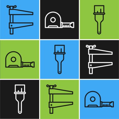 Çizgi klemp aracı, boya fırçası ve rulet inşaat ikonu ayarla. Vektör.