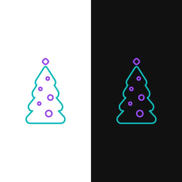 Line Weihnachtsbaum Mit Dekorationen Symbol Isoliert Auf Weißem Und Schwarzem — Stockvektor