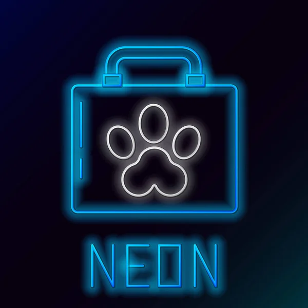 Zářící Neonová Linka Pet První Pomoc Kit Ikona Izolované Černém — Stockový vektor