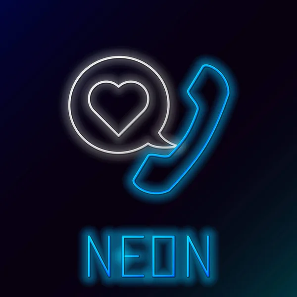 Glowing Neon Line Telephone Heart Emoji Speech Bubble Get Message — Stock Vector