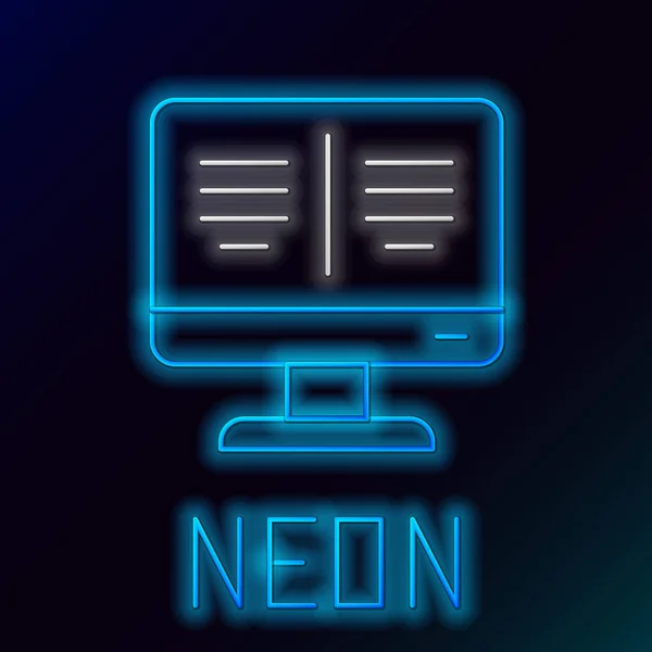 Glödande Neon Line Online Bok Skärm Ikon Isolerad Svart Bakgrund — Stock vektor