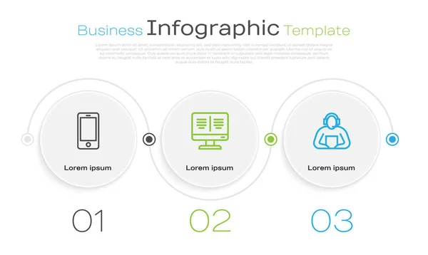 Définir Ligne Téléphone Mobile Moniteur Livre Ligne Étudiant Modèle Infographie — Image vectorielle