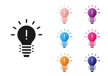 Fikir ikonu kavramına sahip siyah ampul beyaz arkaplanda izole edilmiş. Enerji ve fikir sembolü. İlham konsepti. Simgeleri renklendirin. Vektör İllüstrasyonu.