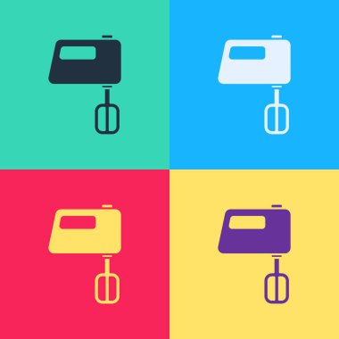 Pop Art Electric karıştırıcı simgesi renk arkaplanında izole edildi. Mutfak blenderi. Vektör.