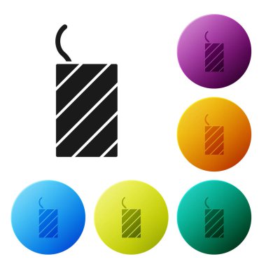 Beyaz arka planda siyah havai fişek ikonu izole edildi. Eğlence partisi anlayışı. Patlayıcı havai fişek sembolü. Simgeleri renk daire düğmelerine ayarla. Vektör.