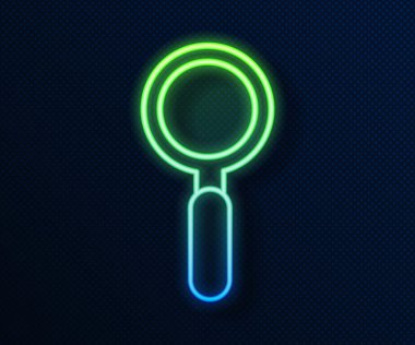 Parlayan neon çizgisi büyüteç ikonu mavi arkaplanda izole edildi. Arama, odaklanma, yakınlaştırma, iş sembolü. Vektör İllüstrasyonu.