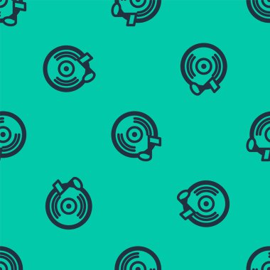 Mavi çizgi Vinil disk simgesi yeşil arkaplanda izole edilmiş pürüzsüz desen. Vektör.