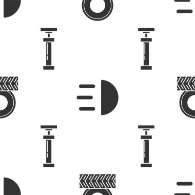 Araba tekerleğini, yüksek kirişi ve araba hava pompasını kusursuz şekilde ayarlayın. Vektör.