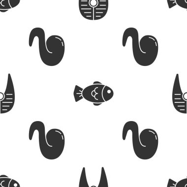 Balık bifteği, kızarmış tavuk kanadı ve kusursuz bir desen. Vektör.