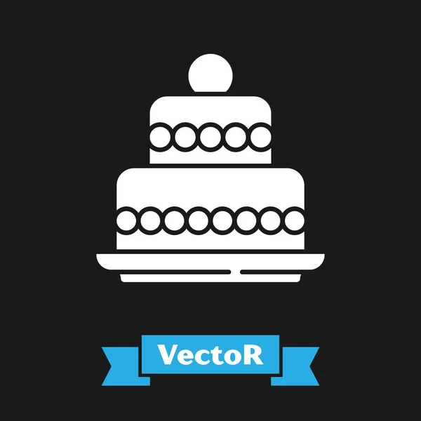 Icono Pastel Blanco Aislado Sobre Fondo Negro Feliz Cumpleaños Vector — Vector de stock