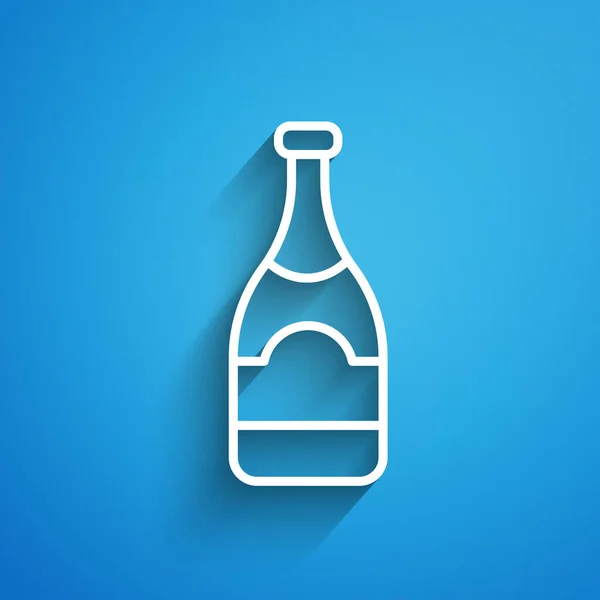 Icône Bouteille Champagne Ligne Blanche Isolé Sur Fond Bleu Longue — Image vectorielle