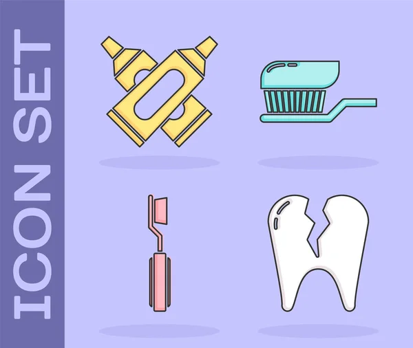 Набор Сломанный Зуб Скрещенная Тюбик Зубной Пасты Зубной Щетки Зубной — стоковый вектор