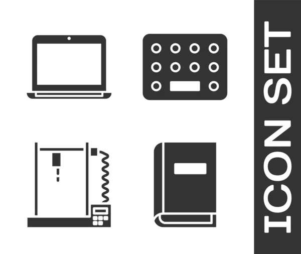 Set Manual Del Usuario Laptop Impresora Píldoras Blister Icono Del — Archivo Imágenes Vectoriales