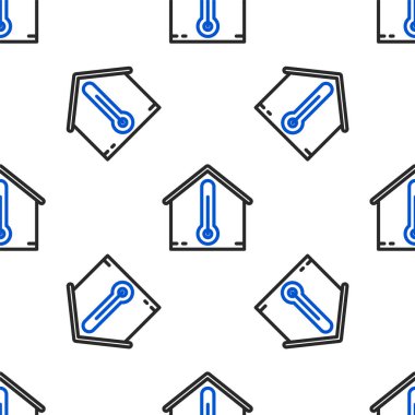 Line House sıcaklık simgesi beyaz arka planda izole edilmiş kusursuz desen. Termometre simgesi. Renkli taslak konsepti. Vektör.