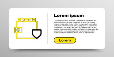 Hat cüzdanı ve beyaz arka planda kalkan simgesi olan para. Sigorta konsepti. Güvenlik, güvenlik, koruma, konsept koruma. Renkli taslak konsepti. Vektör.