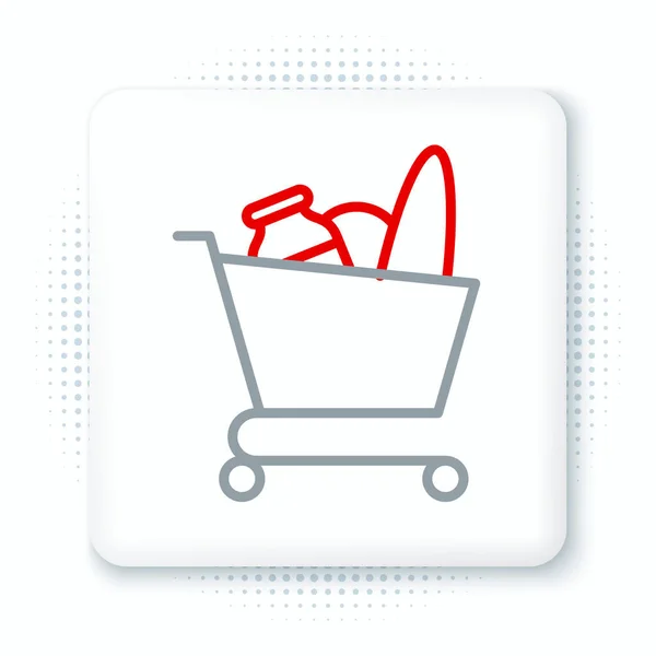 Line Shopping Cart Food Icon Isolated White Background Food Store — Stock Vector
