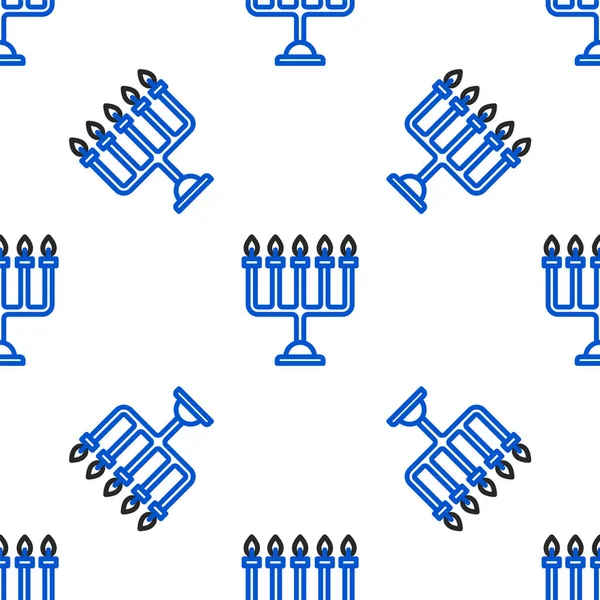Line Hanukkah Menorah Icon Isolated Seamless Pattern White Background Hanukkah — Stock Vector