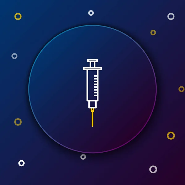 线注射器图标隔离在蓝色背景 疫苗注射器 注射器 流感疫苗 医疗设备 五彩缤纷的概念 — 图库矢量图片