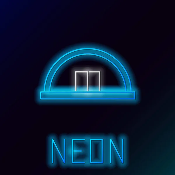 Világító Neon Vonal Hangar Ikon Elszigetelt Fekete Háttérrel Színes Vázlat — Stock Vector