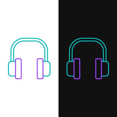 Hat Kulaklığı simgesi beyaz ve siyah arkaplanda izole edildi. Kulaklıklar. Müzik, hizmet, iletişim ve operatör konsepti. Renkli taslak konsepti. Vektör.