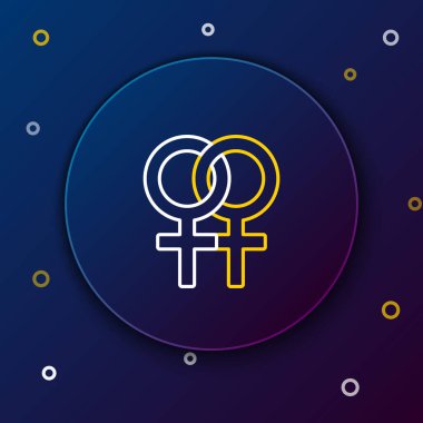 Mavi arkaplanda çizgi kadın cinsiyet simgesi izole edildi. Venüs sembolü. Bir kadın ya da organizmanın sembolü. Renkli taslak konsepti. Vektör.