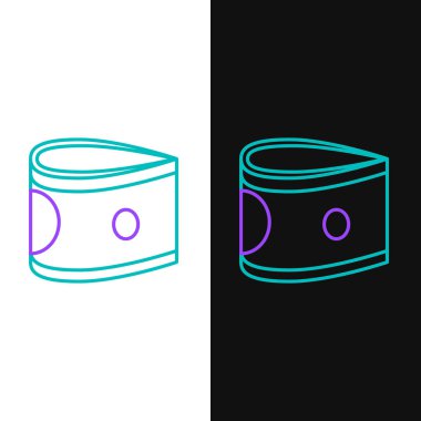 Line Stacks kağıt para para ikonu beyaz ve siyah arka planda izole. Para desteleri. Para birimi. Renkli taslak konsepti. Vektör.