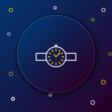 Satır Bileği saat simgesi mavi arkaplanda izole. Kol saati simgesi. Renkli taslak konsepti. Vektör.