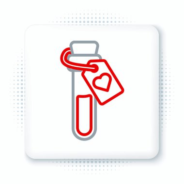 Aşk iksiri ikonu içeren çizgi şişesi beyaz arkaplanda izole edilmiş. Sevgililer Günü sembolü. Renkli taslak konsepti. Vektör.