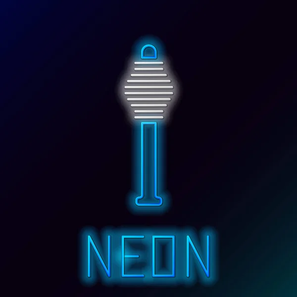Linea Neon Incandescente Icona Honey Dipper Stick Isolata Sfondo Nero — Vettoriale Stock