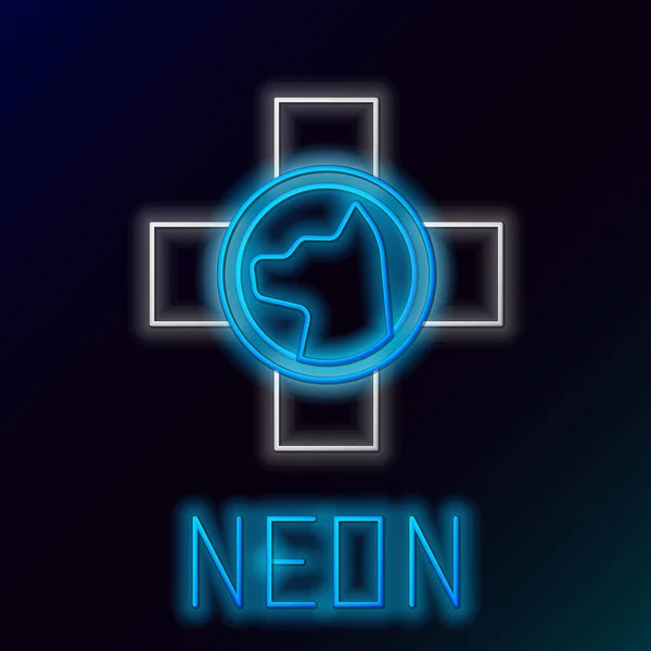 Gloeiende Neon Lijn Veterinaire Kliniek Symbool Pictogram Geïsoleerd Zwarte Achtergrond — Stockvector