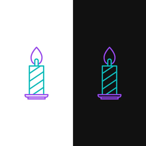 用白色和黑色背景隔离的烛台图标点着蜡烛 圆柱形蜡烛与燃烧的火焰粘在一起 五彩缤纷的概念 — 图库矢量图片