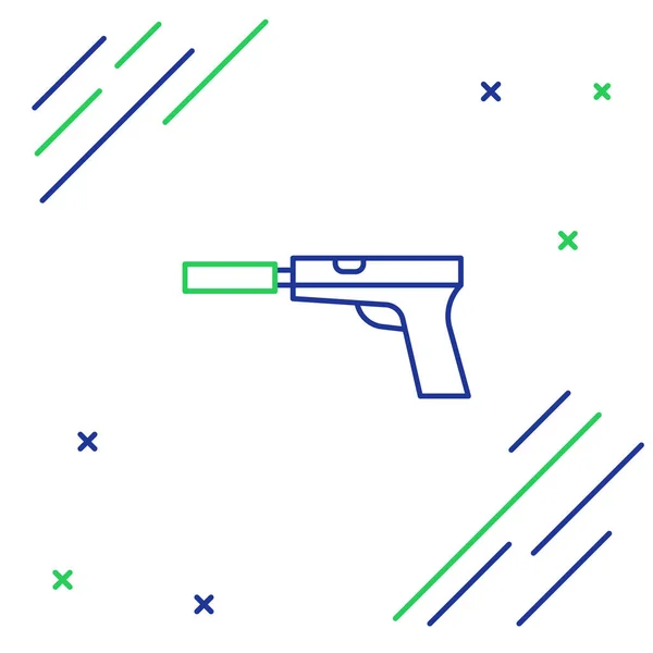 Línea Pistola Pistola Con Icono Silenciador Aislado Sobre Fondo Blanco — Vector de stock