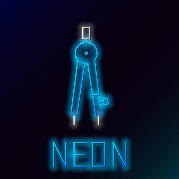 Linea Neon Incandescente Icona Della Bussola Disegno Isolata Sfondo Nero — Vettoriale Stock