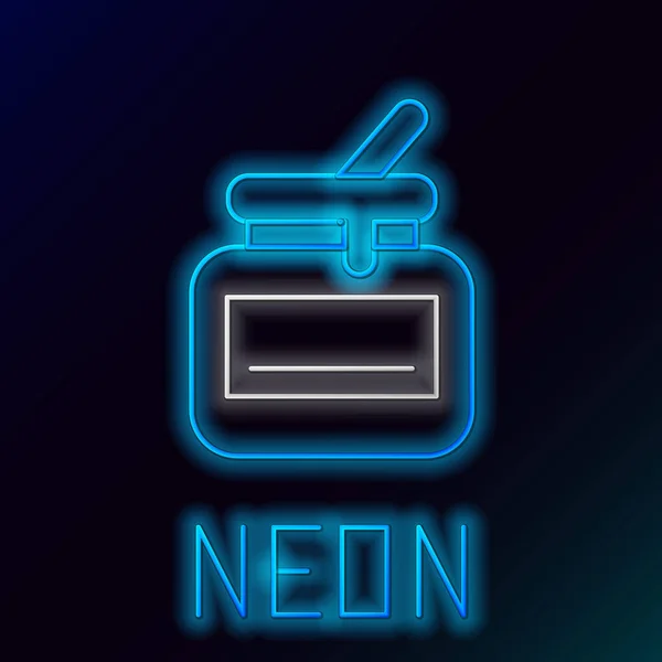 Glödande Neon Linje Burk Honung Ikon Isolerad Svart Bakgrund Livsmedelsbanken — Stock vektor