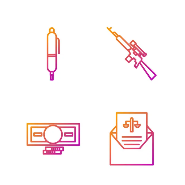 Définissez Citation Comparaître Empile Argent Comptant Papier Stylo Fusil Sniper — Image vectorielle