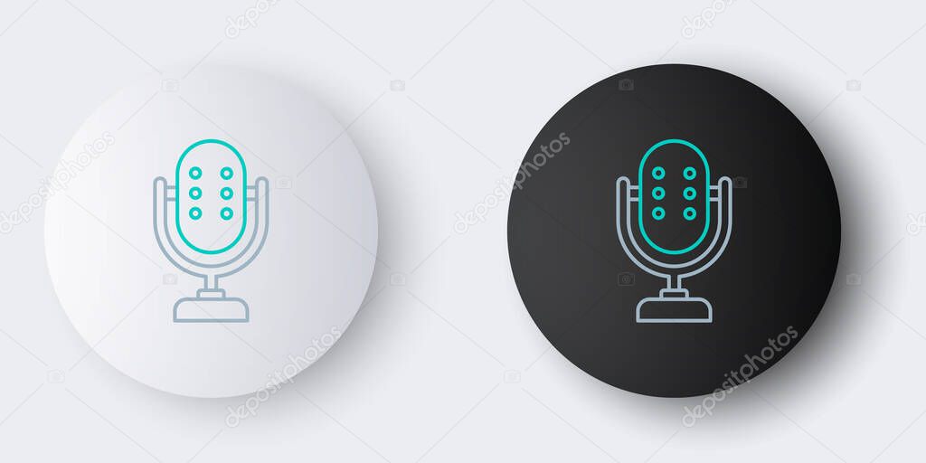Line Microphone icon isolated on grey background. On air radio mic microphone. Speaker sign. Colorful outline concept. Vector.
