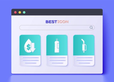 Endüstriyel benzin deposu, ham petrol fiyatları ve benzin pompası ikonu ayarlayın. Vektör