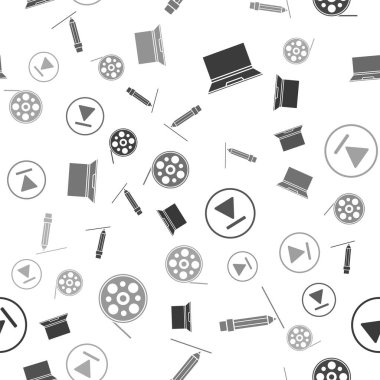 Dizüstü bilgisayar, silgiyle kalem, ileri sar ve film makarasını kusursuz şekilde sar. Vektör